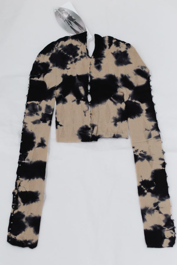 RUI tie-dyed long-sleeved crop top RSS24JW01 Onyx&Oatmeal black&oatmeal